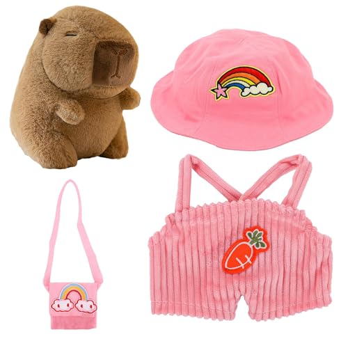 Nudorpn Capybara Plüsch Plüschtier Capybara Kuscheltier, Dress Up Capybara Puppe, Stofftier Wohndekoration Mit Kleidung Und Accessoires von Nudorpn