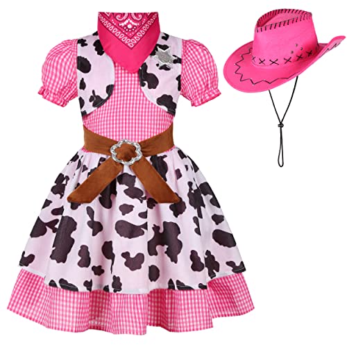 Nuehoryu Cowgirl-Kostüm für Mädchen, Western-Outfit mit Cowgirl-Hut für Halloween, Western-Rodeo-Dress Up (5-6 Jahre) von Nuehoryu