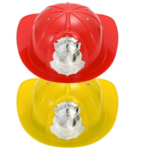 Nuelreva Feuerwehrmannhüte für Kinder 2pcs Verstellbares Futter Halloween Feuerwehrmann Hut mit Abzeichen Feuerwehrhelm für Cosplay -Kostümparty -Party Feuerwehrmann Hut von Nuelreva