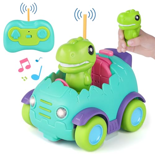 Nueplay Ferngesteuertes Auto für Kleinkinder im Alter von 2 3 4 5 Jahren, elektrisches ferngesteuertes Autospielzeug mit Licht und Musik, Kleinkind-Dinosaurierspielzeug (Blau) von Nueplay