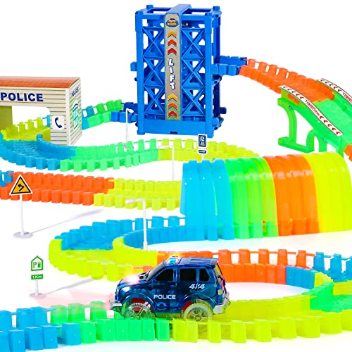 Autorennbahn Cars Spielzeug Autobahn Auto Spielzeug ab 3 4 5 6 Jahren Junge, 120 Stück Flexible Rennbahn mit 1 Leuchtendes Polizeiauto, Kinderspielzeug Geschenke für Kinder… von Nuheby