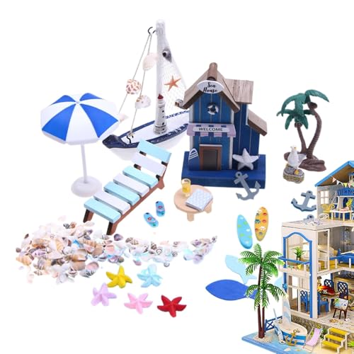 26 Pieces Miniature Kit, Beach House Decoration, Small Doll House, Sea Theme Design, Miniature House Model Kits, Beach Themed Home Decoration, Creative Gift for Craft Lovers von Nuhjytgf