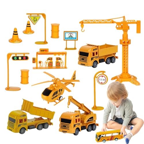 Nuhjytgf Baufahrzeuge-Spielset für Kinder,BAU-LKW-Spielzeugset,Druckguss-BAU-LKW, zurückziehbares Konstruktionsspielzeug - Transportfahrzeug-Spielset, Bagger-LKW-Spielzeug für Kleinkinder von Nuhjytgf