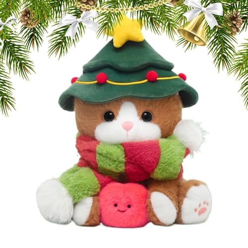 Nuhjytgf Christmas Plush Cat, Stuffed Animal Christmas Decoration, Fun Home Plush Christmas Cat Decor, Stocking Stuffers, Portable Christmas Plush Cat for Bedroom, Living Room & Stocking Stuffers von Nuhjytgf