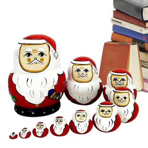 Colorful Nesting Dolls, Russian Doll Toys, Cartoon Stacking Wooden Nested Dolls, 10-Piece Educational Learning Toys, Festive Wooden Nesting Dolls for Christmas and New Year von Nuhjytgf