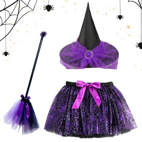 Nuhjytgf Hexenkostüm Set,Hexen Cosplay Kostüm Zubehör mit Besen und Rock für Kinder - Halloween Cosplay Kostüm Set mit elastischem für Mottoparty Fotoshow Maskerade Bühnenshow Nuhjytgf Hexenkostüm Set,Hexen Cosplay Kostüm Zubehör mit Besen und Rock für Kinder - Halloween Cosplay Kostüm Set mit elastischem für Mottoparty Fotoshow Maskerade Bühnenshow von Nuhjytgf