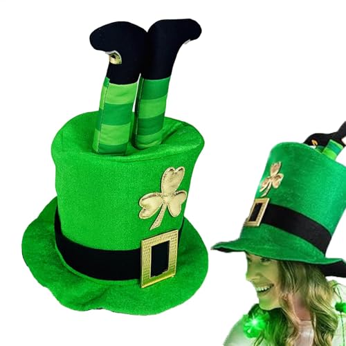 Nuhjytgf Irischer Kobold Top Hat, st. Patrick's Day Koble -Hut | Grüne Kobold High Top -Hut mit irischen Beinen,Party Kopfbedeckung, Shamrock -Kostümzubehör für Familienurlaub von Nuhjytgf