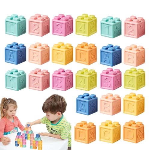 Nuhjytgf Kids Stacking Toys | Soft Building Blocks | 24x Rubber Building Toys | Interactive Stacking Toys | Sensory Toys Construction Toys | Portable Kids Stacking Toys for Kids Boys & Girls von Nuhjytgf