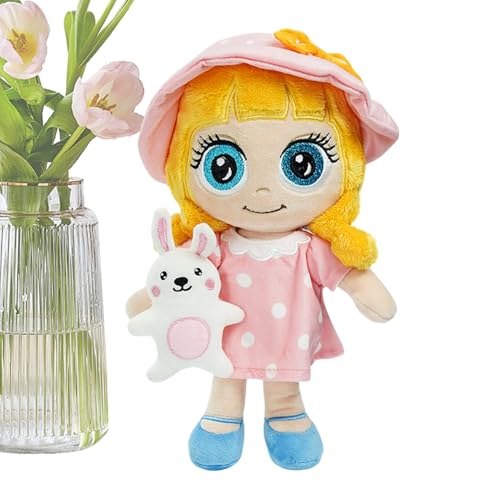 Nuhjytgf Soft Girl Plush Doll, Cuddly Toy with Hat and Dotted Dress, Interactive Rag Doll Plushie, Compact Cozy Plush Toy, Cute Cartoon Sleep Buddy, Adorable Girl Plush Doll for Girls von Nuhjytgf