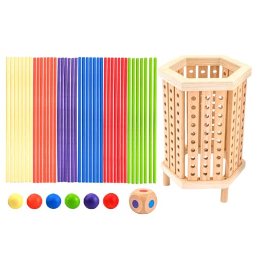 Nuhjytgf Wooden Stick Dice Game | Wooden Board Game | Colorful Sticks Dice Game | Wooden Balance Tower Pick Up Game | Interactive Wooden Stick Dice Game | Portable Wooden Board Games for Kids & Adult von Nuhjytgf