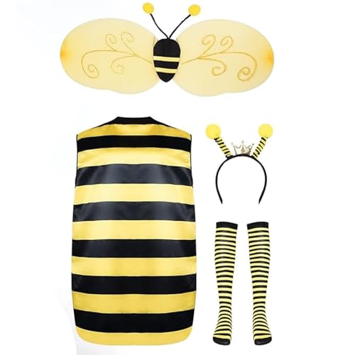 Nujvnuj 4-Teiliges Bienenkostüm Erwachsene Karneval Kostüm Erwachsene - Lustiges Stirnband, Flügel, Socken, Bienenkostüm - M/L/Xl - für Karneval, Kostümpartys, Cosplay (M) von Nujvnuj