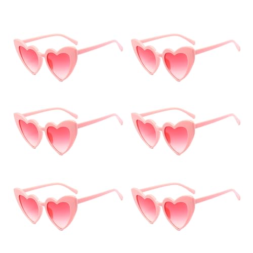 Nujvnuj 6Pcs Pink Love Shades Retro Nifty Sonnenbrille Bachelorette Party Brille Bridal Herzförmige Brille, geeignet für Partys, Mardi Gras, Weihnachten, Hochzeiten von Nujvnuj