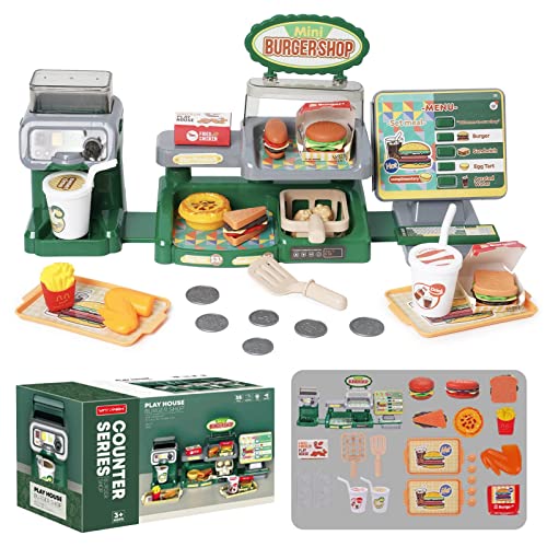 Kasse Kaufladen Kinder Registrierkasse Spielzeug für Kinder 35 Stück Kinder Kasse mit Kaffeemaschine und Hamburger Kinder Kaufladen Zubehör Rollenspiel für Kinder Mädchen Jungen ab 3 Jahre von Nukdey