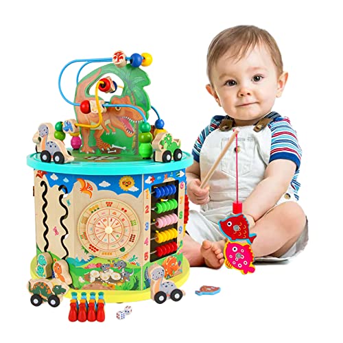 Motorikwürfel Spielzeug für Kinder Holzspielzeug 12 in 1 Multifunktions perlen Labyrinth Dinosaurier World Holz Aktivitätswürfel Motorikspielzeug Jungen und Mädchen Kleinkind Geschenk von Nukdey