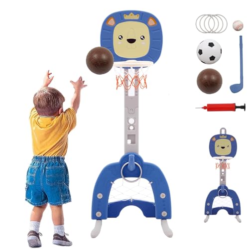 Kinder Basketballkorb 4 in 1 Basketballkorb Indoor Outdoor mit Basketbälle Fußballtor Wurfspiel Golfspiel Höhenverstellbarer Basketballständer 120-150cm Spielzeug für Jungen Mädchen ab 3 Jahre von Nukdey