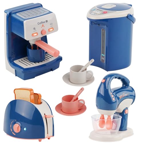 Kinderküche Spielset, Küchengeräte Spielzeug Set, Spielküche Zubehör, Kaffeemaschine Wasserspender Mixer Toaster mit Realistischen Lichtern & Geräusch, Küche Rollenspiel für Mädchen Jungen ab 3 Jahre von Nukdey