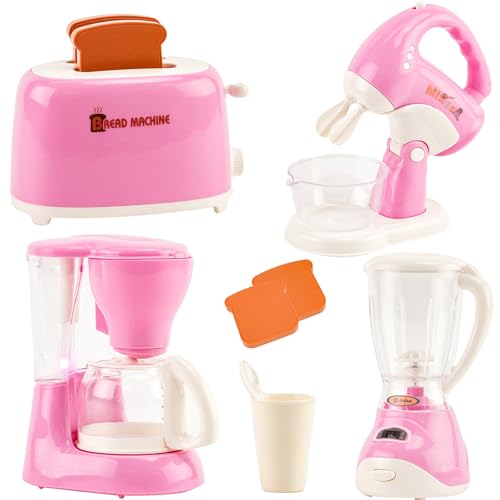 Küchengerät Spielzeug Set, Kinderküche Spielküche Zubehör, Küchen Frühstücksset, Kaffeemaschine, Mixer, Toaster, Rührgerät mit Geräusch und Licht, Ideales Rollenspiel Geschenk für Kinder ab 3 Jahren von Nukdey