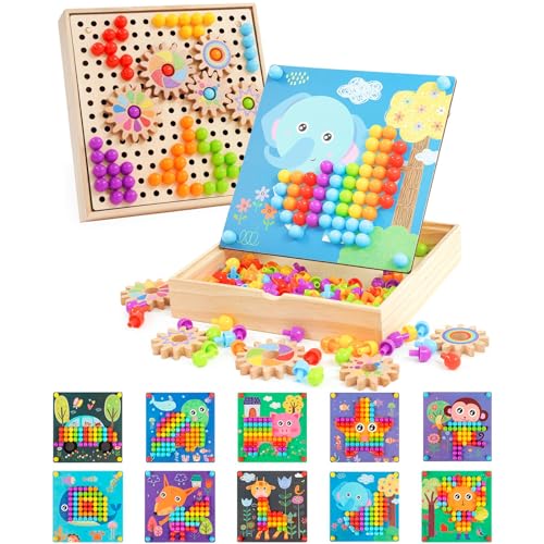 Mosaik Steckspiel für Kinder für 2,3,4,5 Jahre |Mosaik Pegboardmit 180 Steckperlen, 5 Gängen und 20 Mustern. Pädagogische Pilz Nägel Puzzle Spielzeug für Jungen Mädchen Kinder von Nukdey