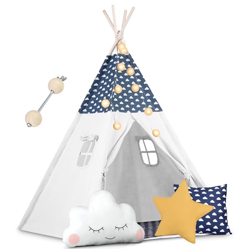 Kinderzelt Tipi Teepee Wigwam Nukido NK-404 mit Kissen Lichterkette Girlande und Stabilisator im Set von Nukido