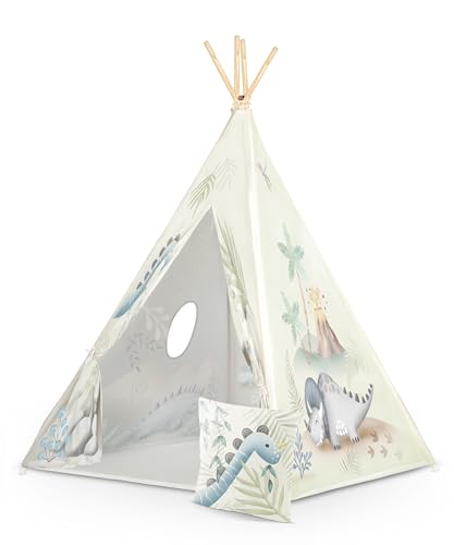 Nukido Tipi Zelt Für Kinder Tippi Kinderzelt Montessori Spielzelt Lesezelt Kinderspielzelt Für Drinnen Mit Zeltstabilisator Dekokissen Hellgrün Grau Weiß 114 × 114 × 165 cm von Nukido