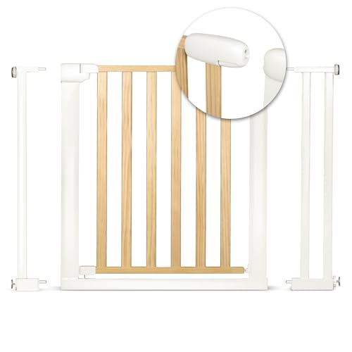 Nukido Treppenschutzgitter Ohne Bohren Türschutzgitter 90° Stop Türgitter Baby Kinder Kindergitter Schutzgitter Breite Verstellbar 74-105 cm Braun Weiß 74 x 105 x 77 cm von Nukido