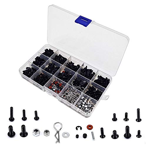 500-teilige RC-Autoschrauben-Kits M3 / M4 / E Schnalle / Schalenschnalle / Schraubenmuttern / Sechskantschrauben / -stopfen RC-Reparaturwerkzeug-Kit für RC-Autos im HSP- / Wltoys- / Traxxa-Maßstab von Nuofan