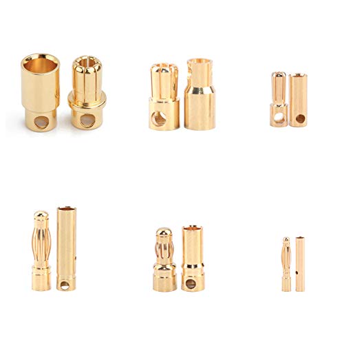 Nuofan 30 Paar (60 Stück) 3mm 3.5mm 4mm 5mm 6mm 8mm Goldkontaktstecker Steckverbinder Goldstecker Stecker Buchse für Lipo Akku ESC （Jede Größe 5 Paare） von Nuofan