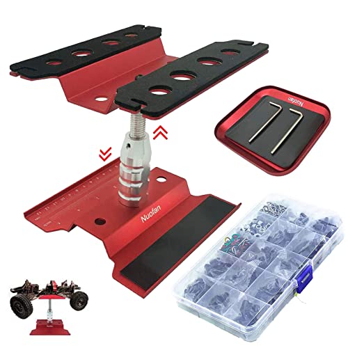 Aluminium RC Auto Reparatur Arbeitsständer Reparatur Werkzeug Set 360 Grad Rotation und 610 Stück RC Schrauben Kit für 1/8 1/10 1/12 1/16 1/18 RC Auto LKW Waage Crawler von Nuofany