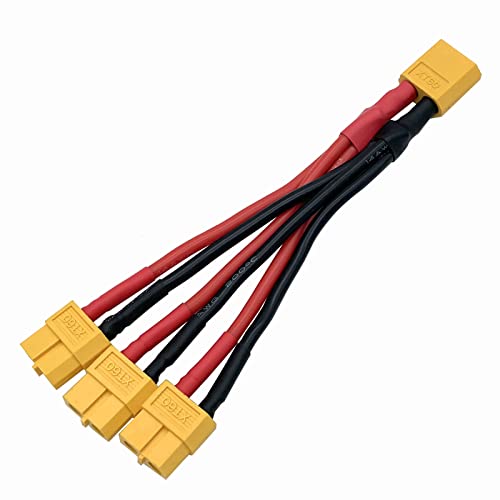 XT60 Parallel Battery Connector Male/Female Cable Extension Y Splitter 3-Wege 14AWG Silikon Draht für RC Batterie Motor (1 Stecker auf 3 Buchse) von Nuofany