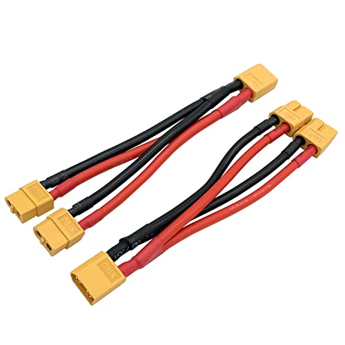 XT60 Paralleler Y-Splitter-Batterieanschluss, 12 AWG-Kabel, Doppel-Verlängerung, Y-Splitter, Stecker auf 2 Buchsen, für RC-Quadcopte-Multirotoren, RC-Lipo-Akku, 2 Packungen von Nuofany