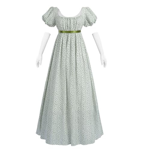 Nuoqi Regency-Kleider für Damen, Blumenmuster, Regency-Kleid, Empire-Taille, langes Teeparty-Kleid, Grünes Blumenmuster, L von Nuoqi