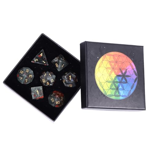 Nupuyai Afrika Blutstein Stein Polyedrische Würfel Edelsteine Set, 7 Stück Heilsteine Set Tischspiele für Dungeon and Dragons Würfel DND RPG MTG Würfelspiel Geschenk von Nupuyai