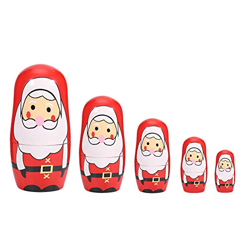 5PCS Weihnachten Santa Claus Schneemann Nesting Dolls Nette Holz Matryoshka Puppen Russische Nesting Dolls Hause Dekoration (Trompete Alter Mann) von Nurnesy