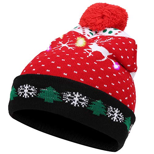 Nurnesy Leichte Weihnachtsmütze für und Erwachsene, Lustige Accessoires, Strickmütze, Bunt, Licht, Party, Urlaub, Weihnachtsmütze, Partyzubehör (Stil 4) von Nurnesy