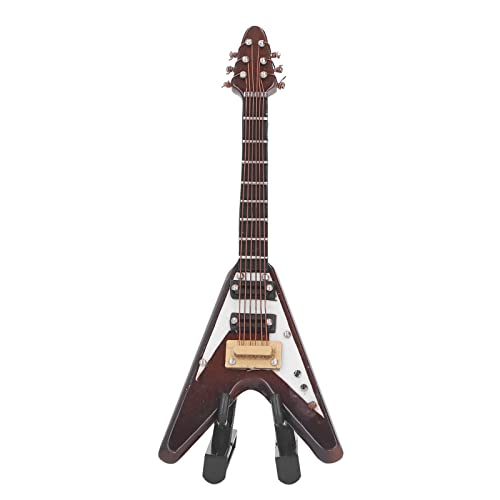 Nurnesy 3,9 Zoll Miniatur-E-Gitarre aus Holz, Mini-Musikinstrument mit Ständer, Puppenhaus-Modell, Heimdekoration von Nurnesy