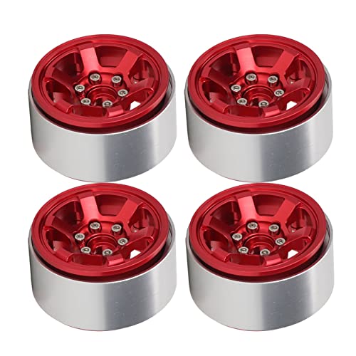 Nurnesy 4 Stück 1,9 Zoll RC Beadlock Radnaben Aluminiumlegierung CNC RC Felgen Nabe Ersatz für Axial SCX10 für Hsp (Rot) von Nurnesy