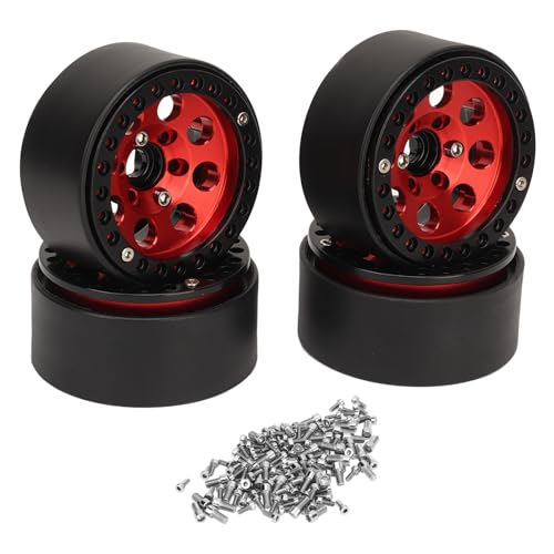 Nurnesy 4 Stücke RC Felge 1,9 Zoll Aluminiumlegierung Stabile RC Auto Radnabe für Axial SCX10 II III (Rot) von Nurnesy