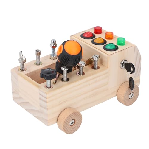 Nurnesy Auto-Schraubendreher-Brett-Set, Pädagogisches Kiefernholz, Montessori-Holz-LKW-Brett, Kinderwerkzeuge mit Schalter und Schraubendreher-Werkzeugen, Pädagogisches Lernspielzeug, von Nurnesy