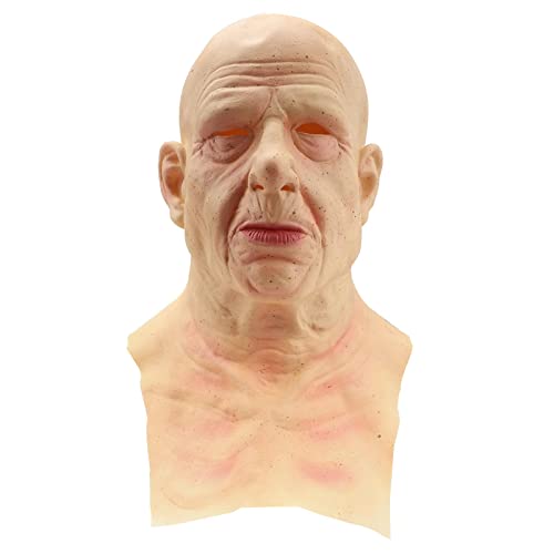 Nurnesy Festival Kopf Bedeckung, Old Man Face Cover Realistic Human Horror Perücke Kopf Bedeckung für Party Requisiten Maskerade Holiday Dress Up (Hautfarbe) von Nurnesy