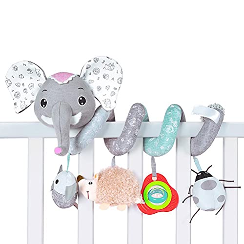 Nurnesy Kleinkind-Baby-Elefant, Spiralförmig, Plüsch-Hängespielzeug für Autositz, Kinderwagen, Wickelspielzeug, Spielzeuganhänger, Eingebaute Spieluhr (Grau) von Nurnesy