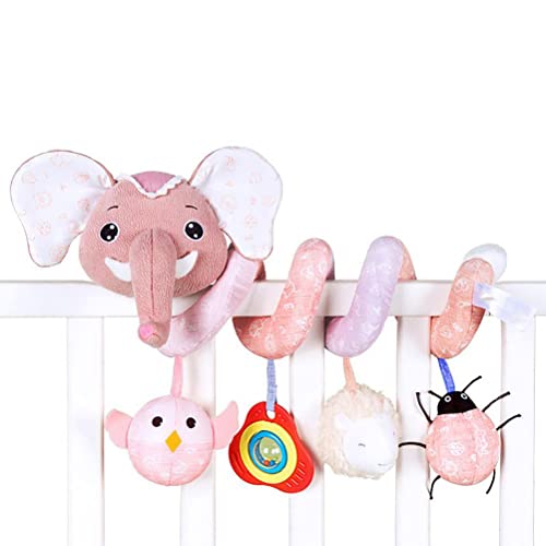 Nurnesy Kleinkind-Baby-Elefant, Spiralförmig, Plüsch-Hängespielzeug für Autositz, Kinderwagen, Wickelspielzeug, Spielzeuganhänger, Eingebaute Spieluhr (Rosa) von Nurnesy