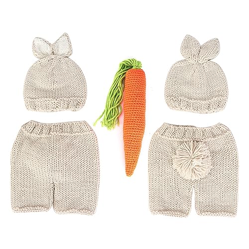 Nurnesy Neugeborenen-Fotografie-Baby-Outfits, Kleidung für Neugeborene, Kaninchen-Rettich, Gehäkelt, Gestrickt, Fotografie-Requisite, Outfit-Set, Creme von Nurnesy