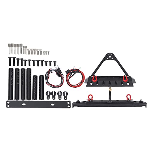 Nurnesy RC-Car-Frontstoßstange, Metall-Front-Heckstoßstange mit LED-Licht und Anhängerkupplung, RC-Crawler-Car-Nachrüst- und Upgrade-Zubehör, Simulationsklettern von Nurnesy