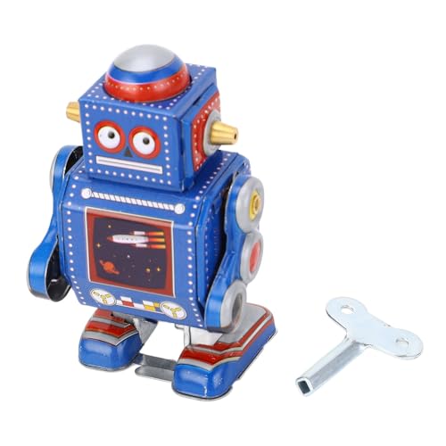 NutriEss Wind Up Robot Toy Tinplate Decorative Vintage Clockwork Robot Retro Iron Tin Toy Handmade Antique Robot Figurine Red for Cafe Bar Display (Blue) von NutriEss