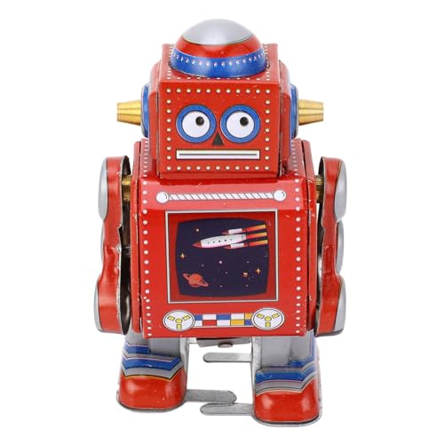 NutriEss Wind Up Robot Toy Tinplate Decorative Vintage Clockwork Robot Retro Iron Tin Toy Handmade Antique Robot Figurine Red for Cafe Bar Display (Red) von NutriEss