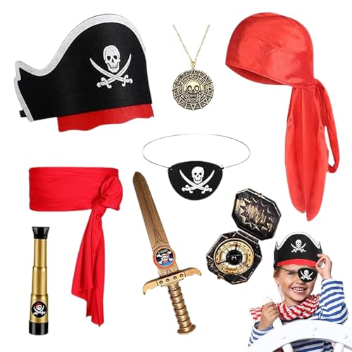 Nuyhadds Halloween-Piraten-Cosplay-Zubehör, Kinder-Piratenkapitän-Kostümset, Piraten-Halloween-Kostümzubehör für Kinder, Halloween-Themen-Anzieh-Requisiten, Zubehör für Versammlungen, Maskeraden, von Nuyhadds