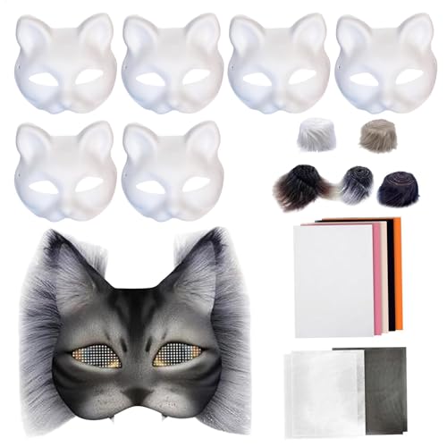 Nuyhadds Mask Fertigungs -Kit -Katzen -Masken -Kit - Anwendbare Szene Cat Mask Manufacturing, Pelz Animal | 18x Set Art Craft Creative Cosplay Party Requisiten, Leere Katzenmaske -Set, Tierkostümz von Nuyhadds