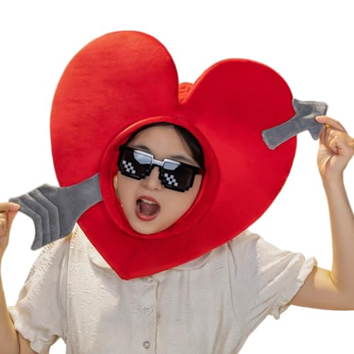 Nuyhadds Valentinstag herzförmiger Hut, Herzhut Erwachsener Cosplay | Liebe Herzform Cartoon Kopfbedeckung - Neuheit Dress Up Cosplay Kostüm Performance Foto Requisiten Party Kopfbedeckung für Unisex von Nuyhadds