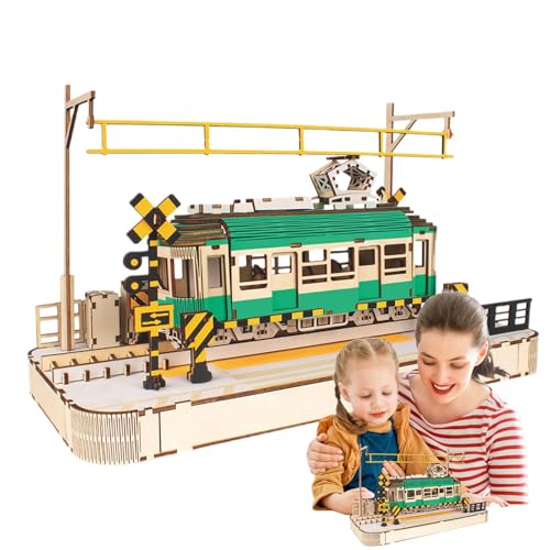 Assembly Model Kit, Fine Motor Toys, Tram Model Building, Wooden Model Kit, Model Kit, 30.6x15.7x18.8 cm, Wooden Building Kit for Holidays and Home Decoration Projects von Nuyhgtr