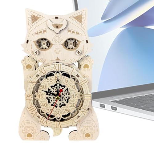 Clock Kit for Home Decor, 3D Cat Clock Wooden Puzzle, Cat Shape Wooden Clock, Wooden 3D Cat Clock Kit for Fun and Creative Projects to Enhance Your Home or von Nuyhgtr